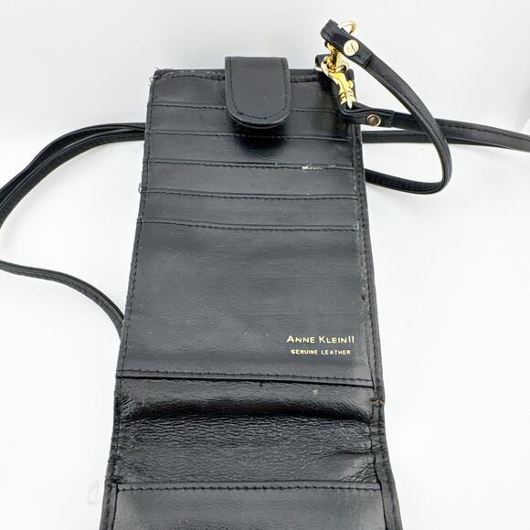 Vintage Anne Klein Leather Crossbody Wallet Purse Women's Black Adjustable Strap - Picture 3 of 14